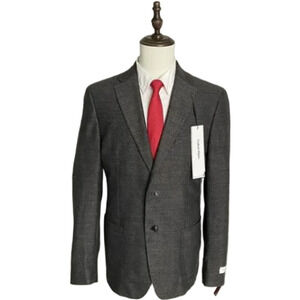 Calvin Klein Men's 44 Reg Sport Coat Slim-Fit Wool Black/White Herringbone NEW